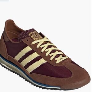 adidas SL 72 OG shoes in a brown and burgund colorway with yellow lace